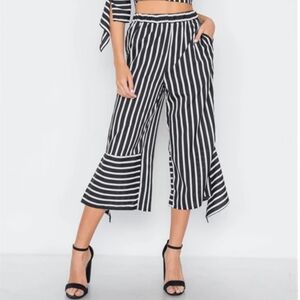 AFTER MARKET BLACK & WHITE STRIPED PALAZZO PANTS SLIT FLARED WING HEM  M